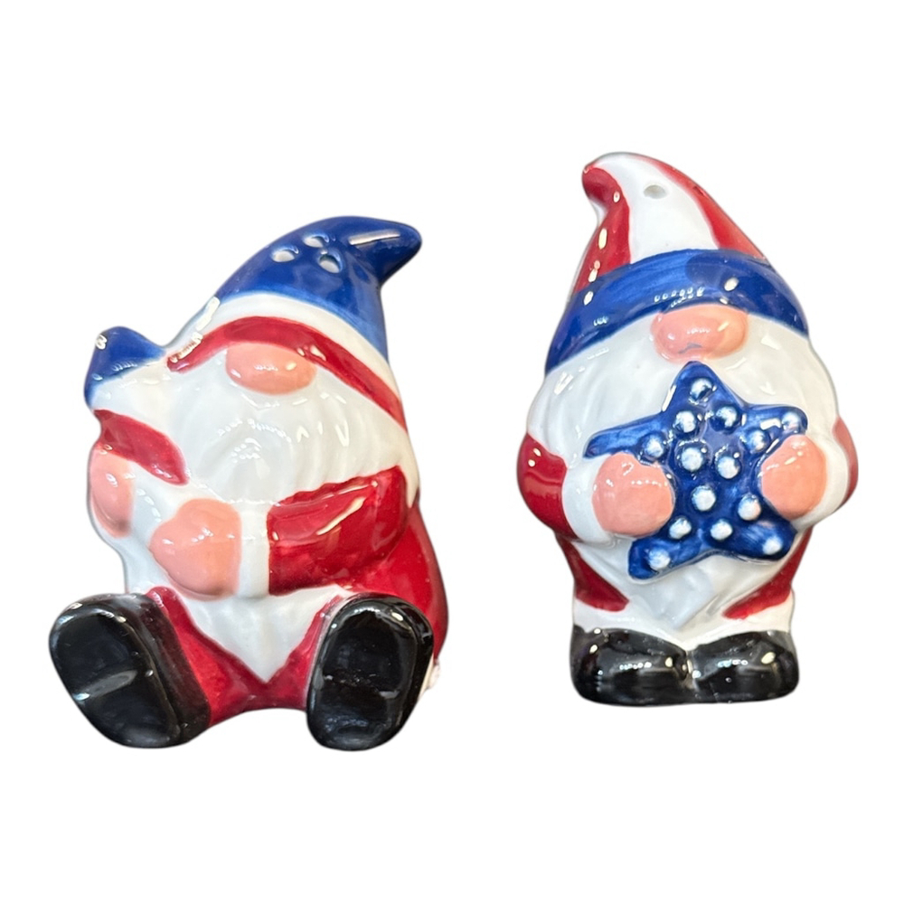 Patriotic Salt and Pepper Shaker Set, Red White Blue, Ceramic